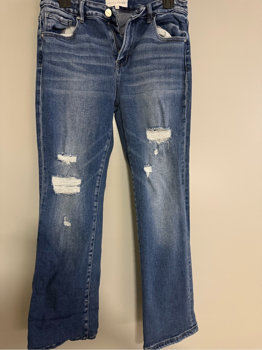Classic Blue Distressed Straight-Leg Jeans